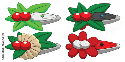 Hairclip accessories fashion style beauty decorative adornment floral leaves berries red cute