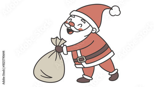 Santa Claus Christmas Character Vector Illustration with Gift Bag Holiday