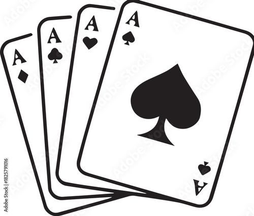 Vector illustration of four aces from standard playing cards featuring spade heart club diamond suits in fan layout for game design