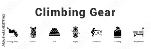 Climbing Gear Modern and clean web banner illustration featuring thematic icons for visual communication