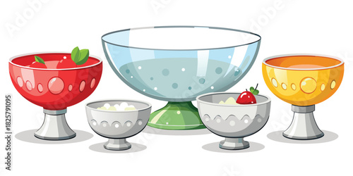 Dessert bowls ice cream sundae fruit sweet treat glass dish colorful tasty food snack