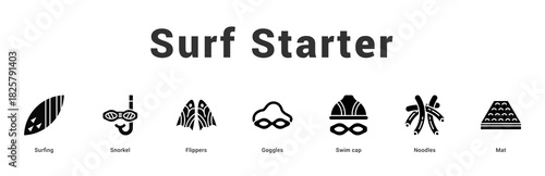 Surf Starter Modern and clean web banner illustration featuring thematic icons for visual communication