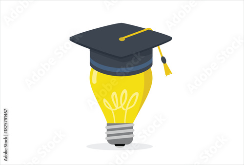 icon bulb work vector creative idea with higher education, light bulb idea with graduation cap concept vector illustration