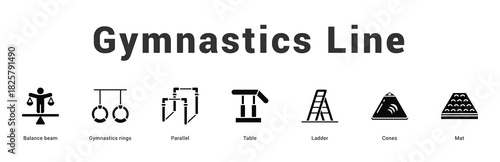 Gymnastics Line Modern and clean web banner illustration featuring thematic icons for visual communication