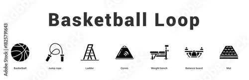 Basketball Loop Modern and clean web banner illustration featuring thematic icons for visual communication