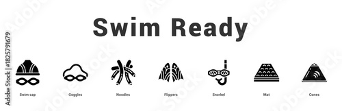 Swim Ready Modern and clean web banner illustration featuring thematic icons for visual communication