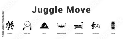 Juggle Move Modern and clean web banner illustration featuring thematic icons for visual communication