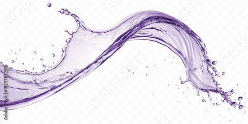 realistic smooth liquid clean water splash in different color and curve style isolated on  transparent background