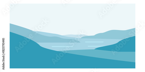 Snowy Horizon Landscape with Wide Frozen Fields in Flat Colored Illustration for Winter Scenes