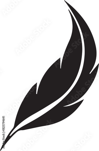 Stylized black feather vector illustration with curved sleek design symbolizing writing creativity elegance and artistic expression