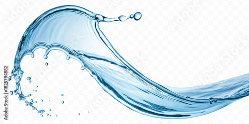 realistic smooth liquid clean water splash in different color and curve style isolated on  transparent background