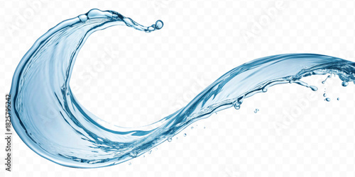 realistic smooth liquid clean water splash in different color and curve style isolated on  transparent background