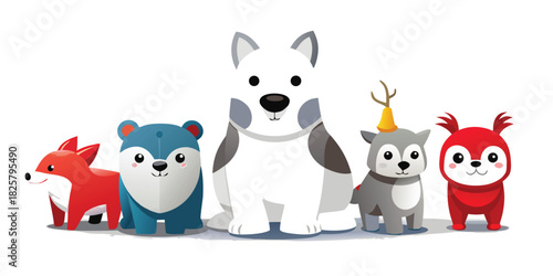 Cartoon animals fox bear dog wolf squirrel cute playful illustration vector art