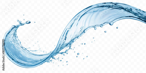 realistic smooth liquid clean water splash in different color and curve style isolated on  transparent background