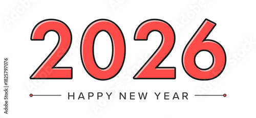 シンプルな赤い2026の数字と賀詞HAPPY NEW YEARの文字 - 西暦2026年の年賀素材