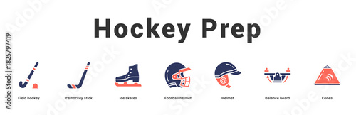 Hockey Prep Modern and clean web banner illustration featuring thematic icons for visual communication
