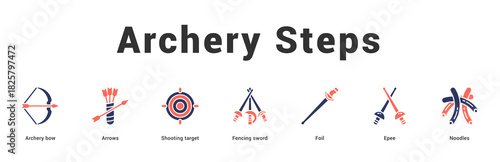 Archery Steps Modern and clean web banner illustration featuring thematic icons for visual communication