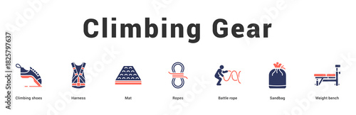 Climbing Gear Modern and clean web banner illustration featuring thematic icons for visual communication