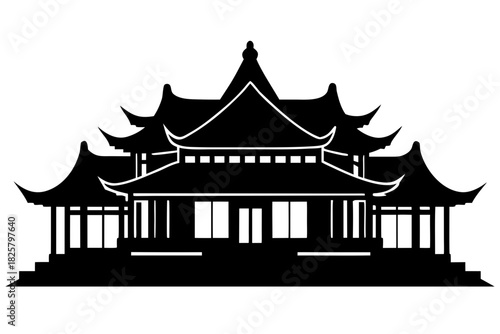 Chinese house  silhouette vector, Chinese building black symbol
