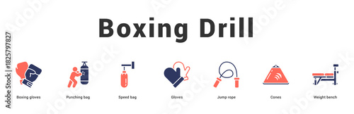 Boxing Drill Modern and clean web banner illustration featuring thematic icons for visual communication