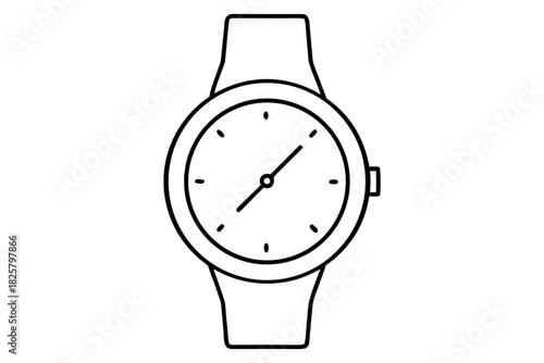 Hand watch line art vector, classic hand wrist watch icon
