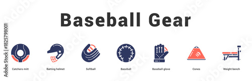 Baseball Gear Modern and clean web banner illustration featuring thematic icons for visual communication