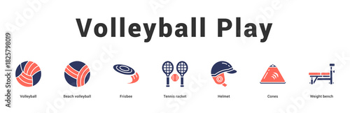 Volleyball Play Modern and clean web banner illustration featuring thematic icons for visual communication