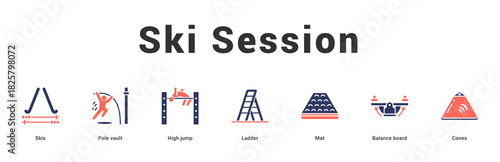 Ski Session Modern and clean web banner illustration featuring thematic icons for visual communication