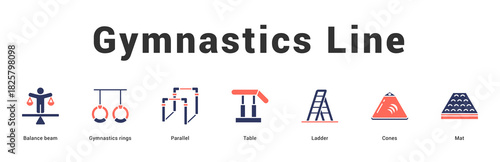 Gymnastics Line Modern and clean web banner illustration featuring thematic icons for visual communication