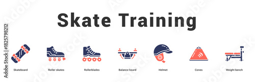 Skate Training Modern and clean web banner illustration featuring thematic icons for visual communication