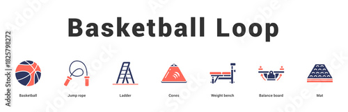 Basketball Loop Modern and clean web banner illustration featuring thematic icons for visual communication