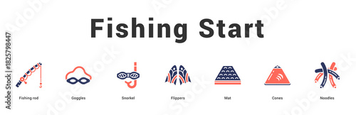 Fishing Start Modern and clean web banner illustration featuring thematic icons for visual communication