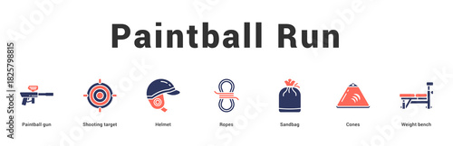Paintball Run Modern and clean web banner illustration featuring thematic icons for visual communication