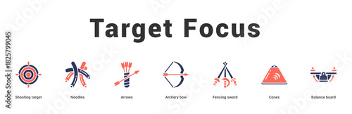 Target Focus Modern and clean web banner illustration featuring thematic icons for visual communication