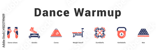 Dance Warmup Modern and clean web banner illustration featuring thematic icons for visual communication