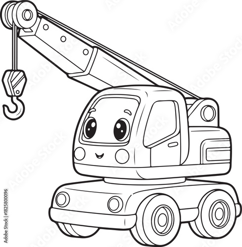 Adorable cartoon crane illustration for children coloring pages and construction themed designs, Generative Ai