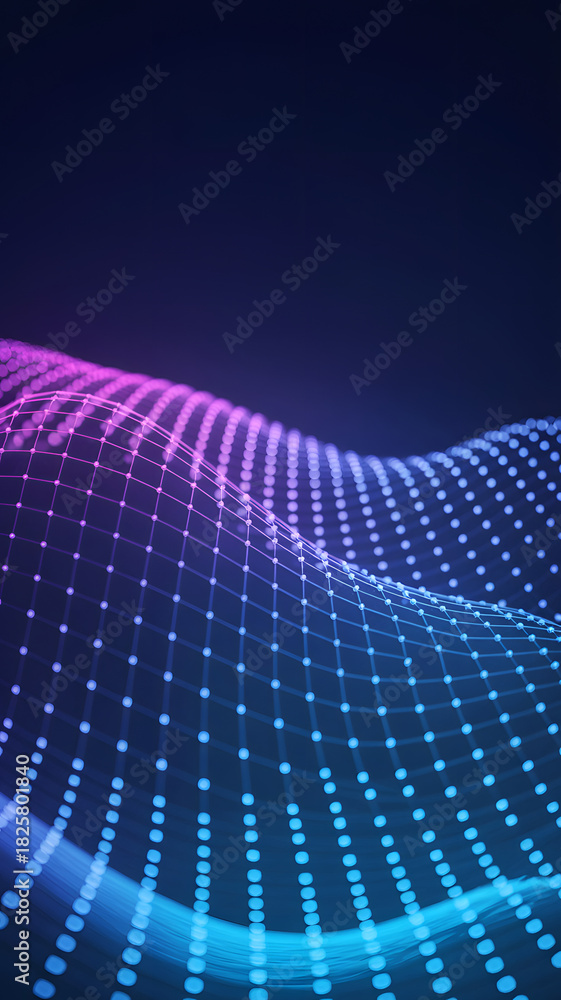 Fototapeta premium Abstract blue background vector illustration featuring a wave pattern of halftone dots and curved lines for digital design backdrop