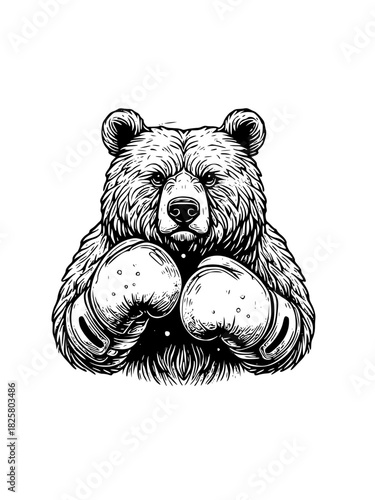 Powerful grizzly bear boxer wearing boxing gloves