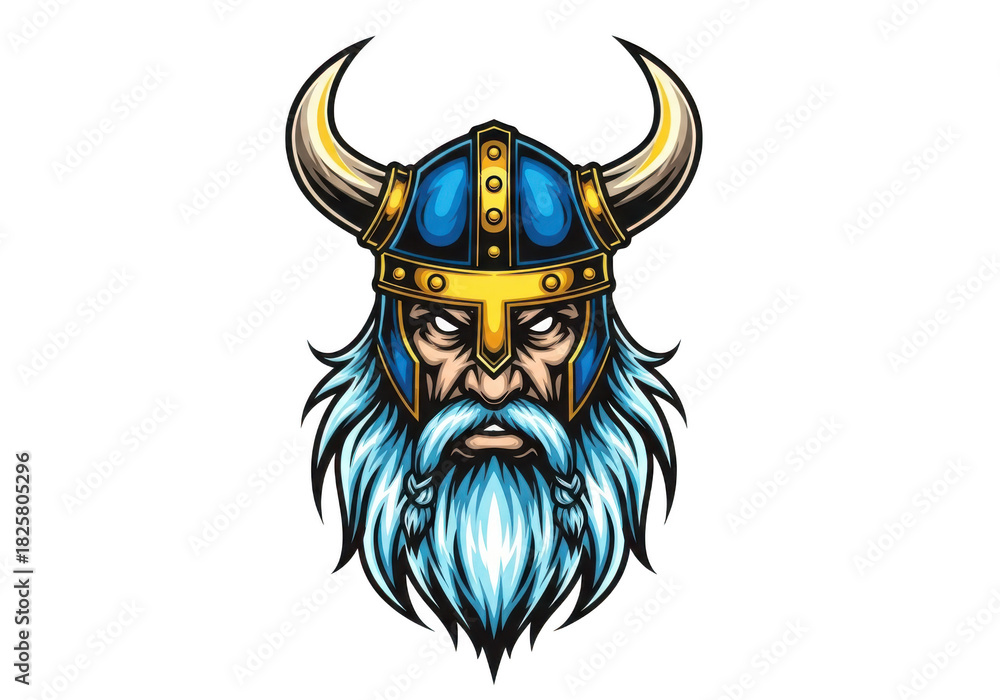Naklejka premium Intricate Viking Warrior Graphic Illustration on a Black Background