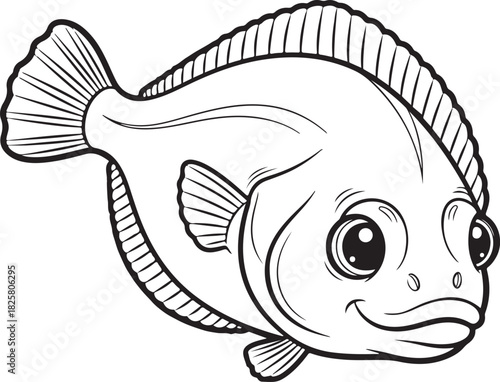 Charming hand drawn outline illustration of a cute cartoon fish with big eyes and fins, Generative Ai