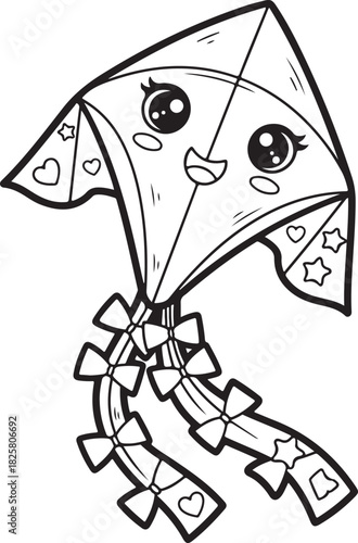 Adorable kawaii style kite illustration with big eyes and decorative tails for children s art projects, Generative Ai