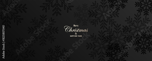 Merry christmas and happy new year with snowflake stencil pattern horizontal. Dark snowflake paper cut background with shadow decoration.