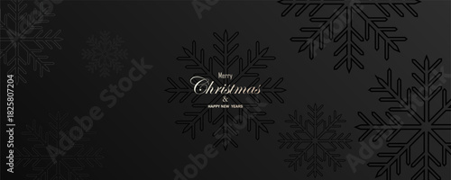 Merry christmas and happy new year with snowflake stencil pattern horizontal. Dark snowflake paper cut background with shadow decoration. Modern simple texture creative design.