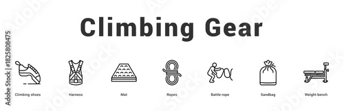 Climbing Gear Modern and clean web banner illustration featuring thematic icons for visual communication