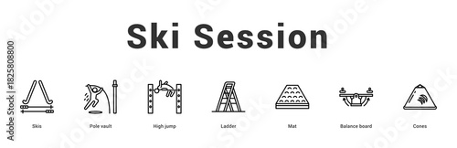Ski Session Modern and clean web banner illustration featuring thematic icons for visual communication