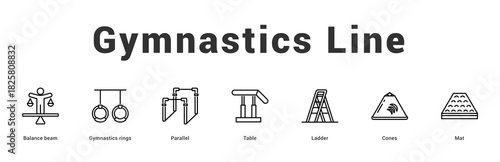 Gymnastics Line Modern and clean web banner illustration featuring thematic icons for visual communication