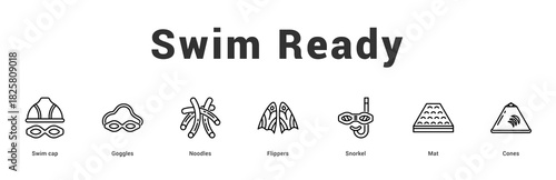 Swim Ready Modern and clean web banner illustration featuring thematic icons for visual communication