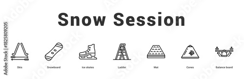 Snow Session Modern and clean web banner illustration featuring thematic icons for visual communication