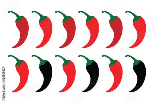 Chili Pepper Vector Icons Set, Red, Black, Silhouette Variants, Food and Culinary Illustration, Restaurant Menu Design, Hot and Spicy Pepper Vector, Isolated Graphics