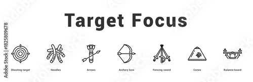 Target Focus Modern and clean web banner illustration featuring thematic icons for visual communication